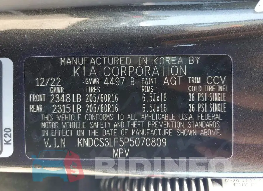 KNDCS3LF5P5070809 Photo# 13