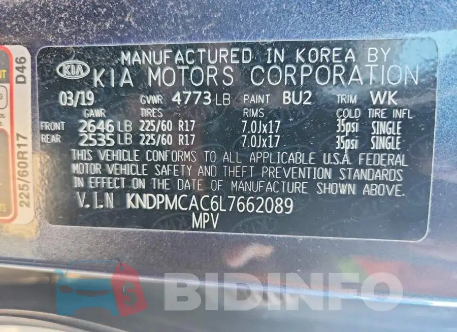 KNDPMCAC6L7662089 Photo# 13