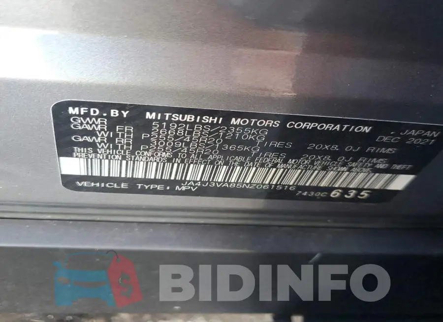 JA4J3VA85NZ061516 Photo# 12