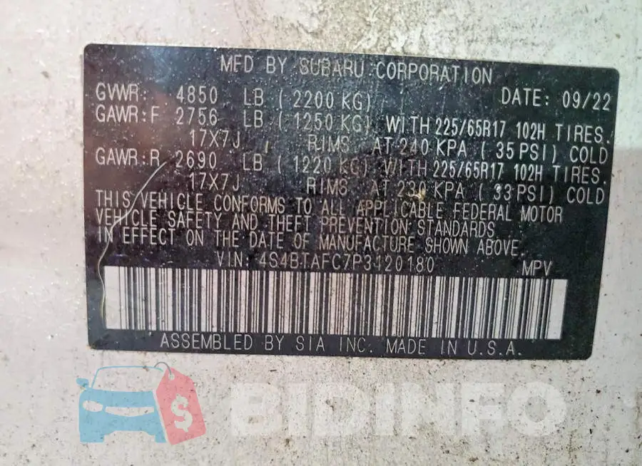 4S4BTAFC7P3120180 Photo# 12