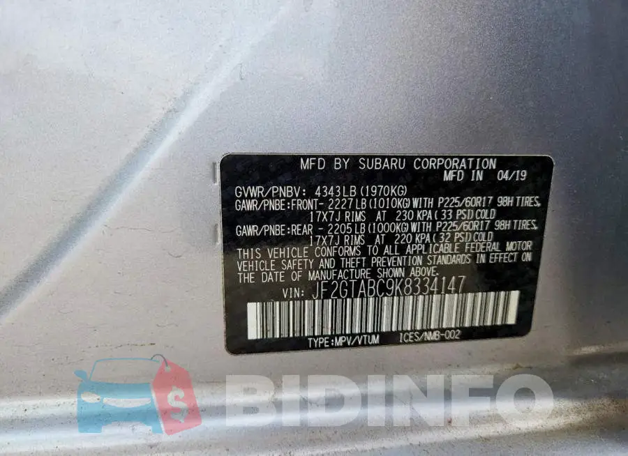 JF2GTABC9K8334147 Photo# 13