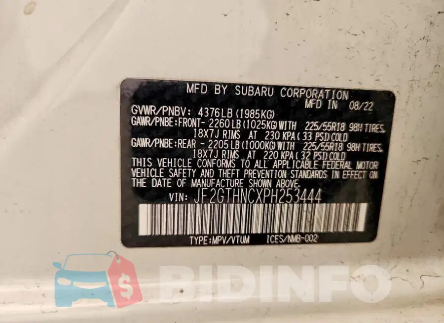 JF2GTHNCXPH253444 Photo# 14