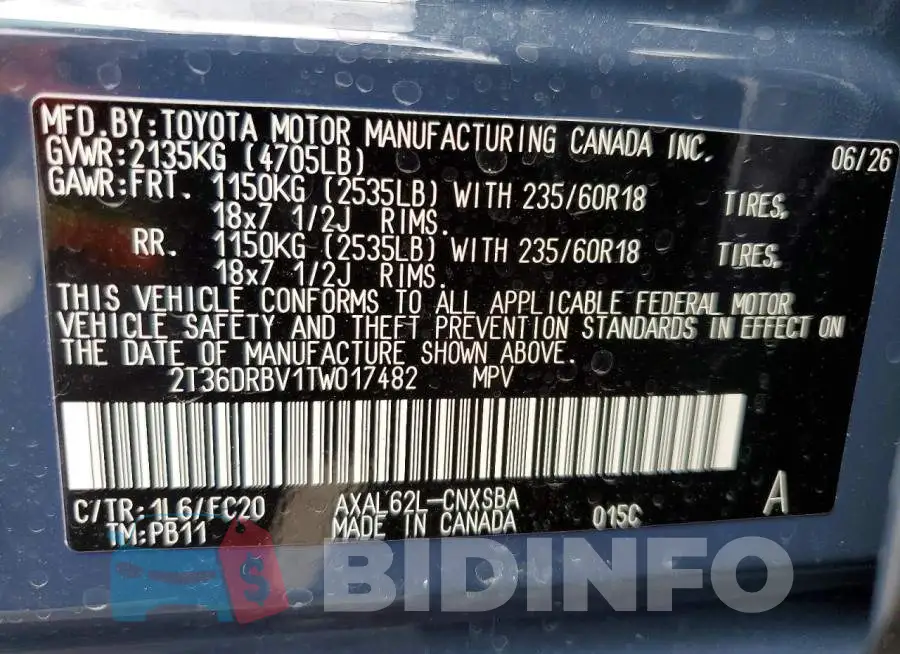 2T36DRBV1TW017482 Photo# 14