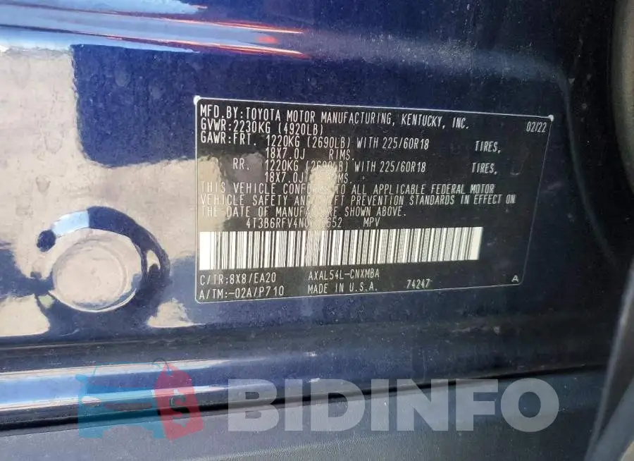 4T3B6RFV4NU070652 Photo# 13