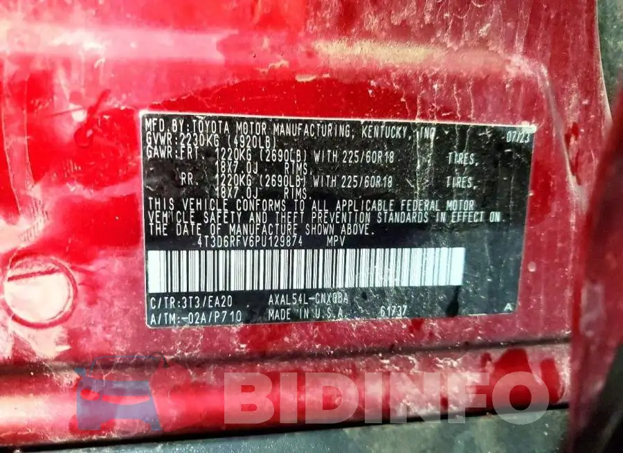 4T3D6RFV6PU129874 Photo# 13