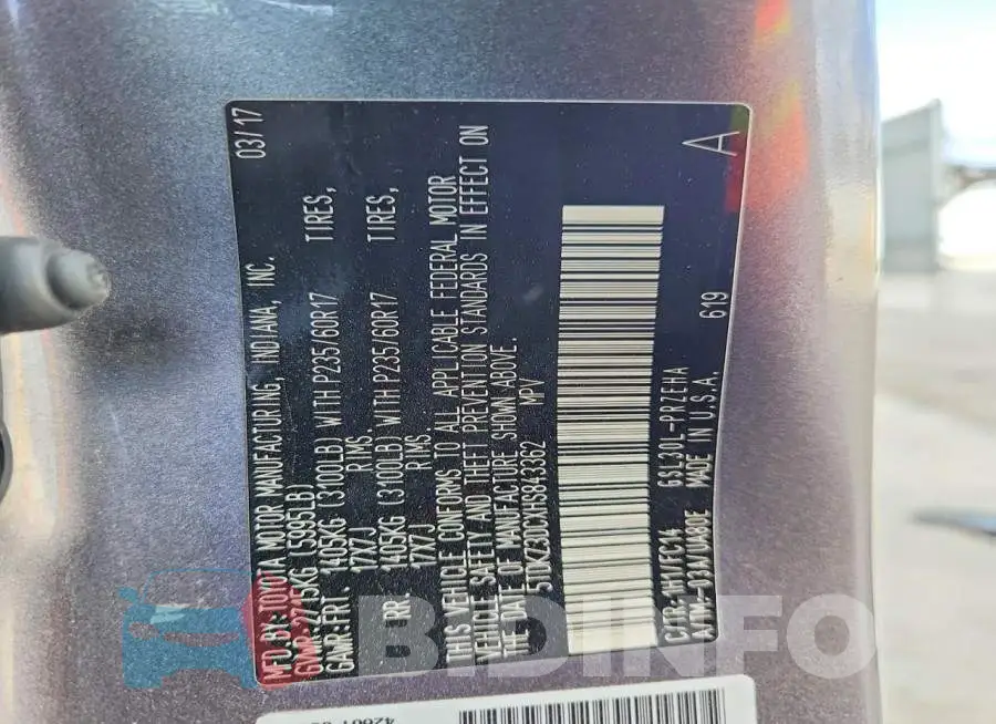 5TDKZ3DCXHS843362 Photo# 13
