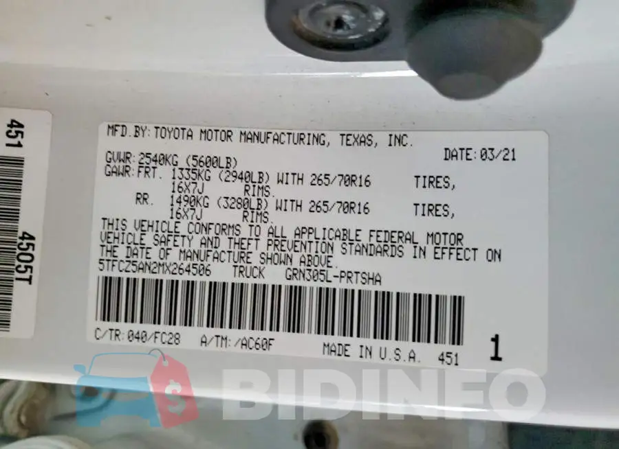 5TFCZ5AN2MX264506 Photo# 12