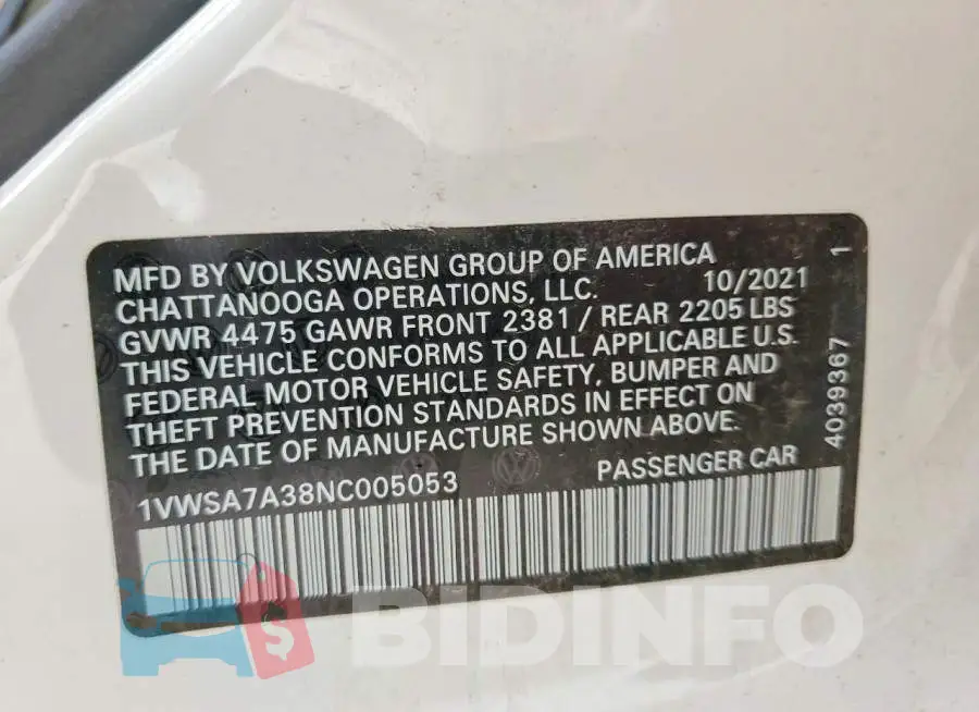 1VWSA7A38NC005053 Photo# 13