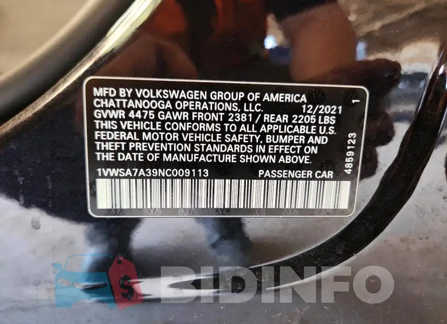 1VWSA7A39NC009113 Photo# 13