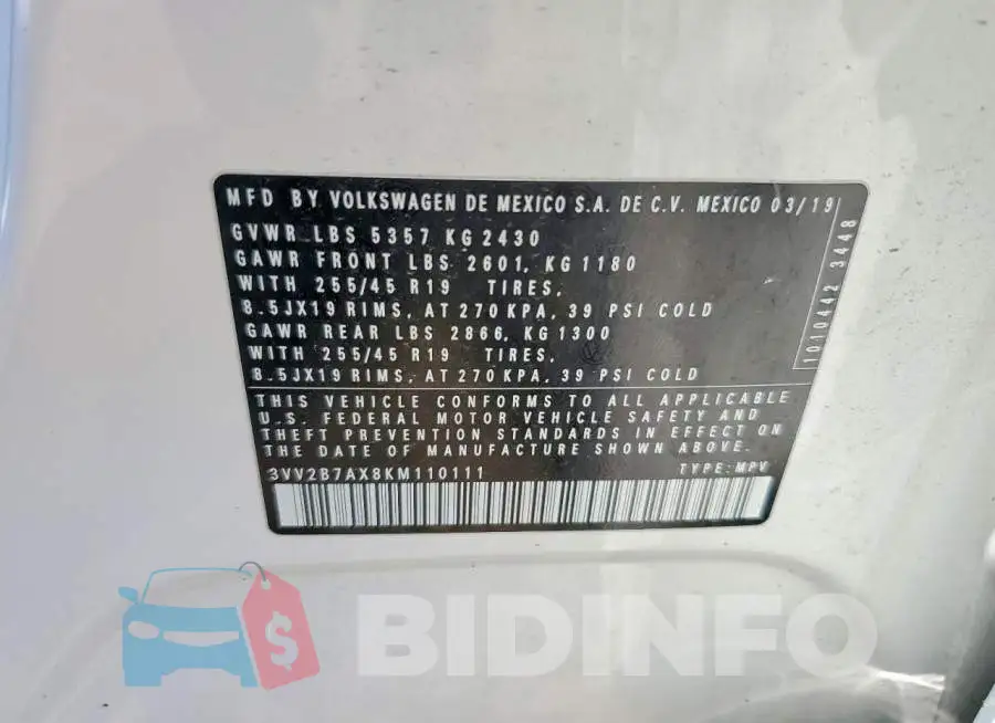 3VV2B7AX8KM110111 Photo# 13