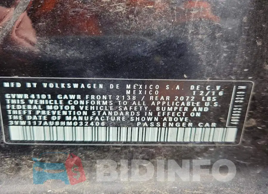 3VW117AU8HM032406 Photo# 12