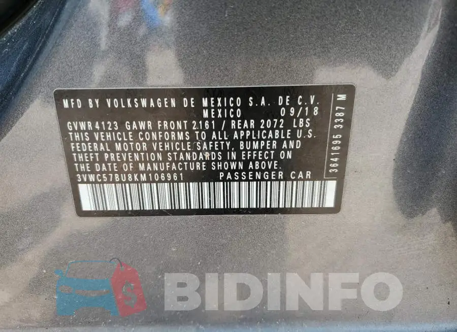 3VWC57BU8KM106961 Photo# 13