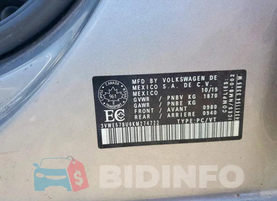 3VWE57BU6KM274722 Photo# 12