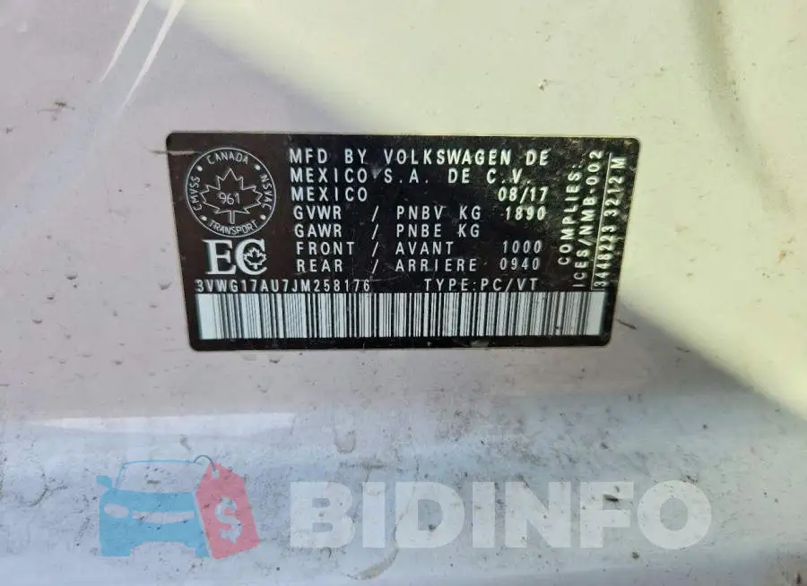 3VWG17AU7JM258176 Photo# 12