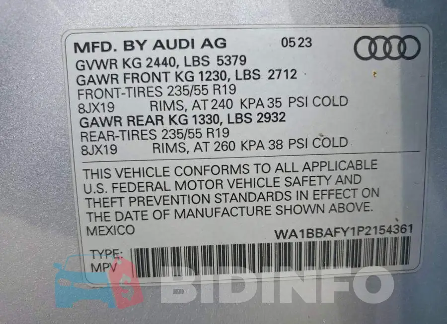 WA1BBAFY1P2154361 Photo# 12