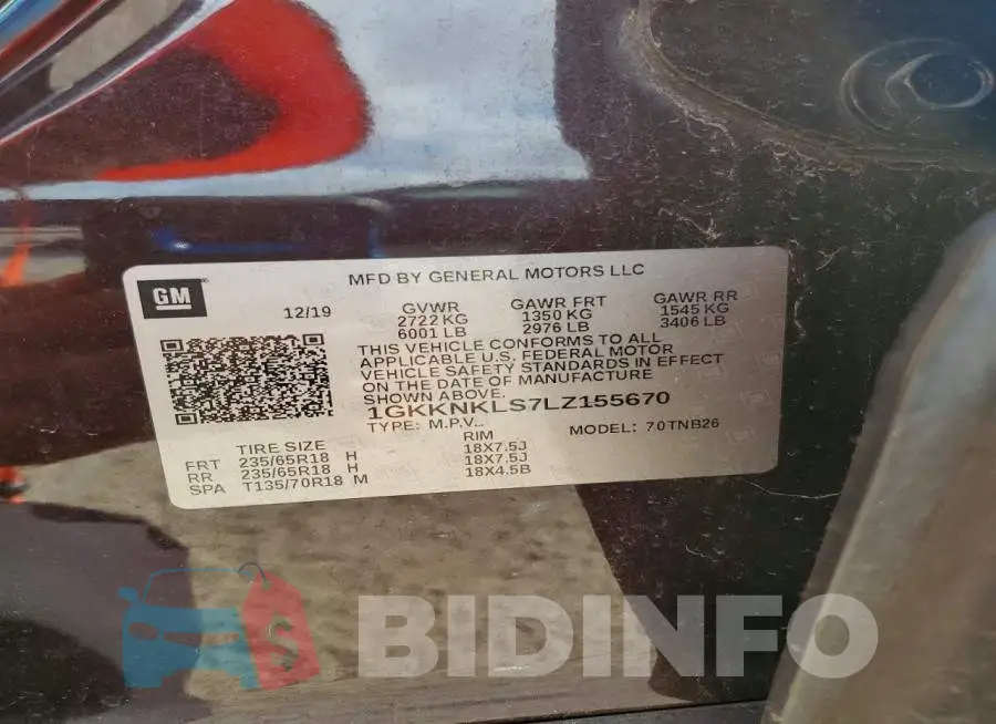 1GKKNKLS7LZ155670 Photo# 12