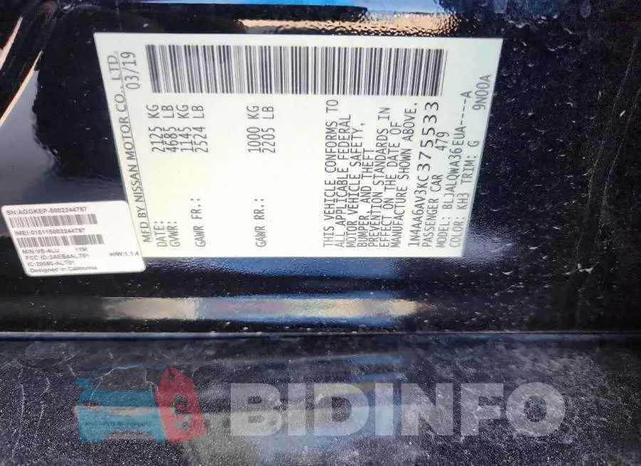 1N4AA6AV3KC375533 Photo# 12