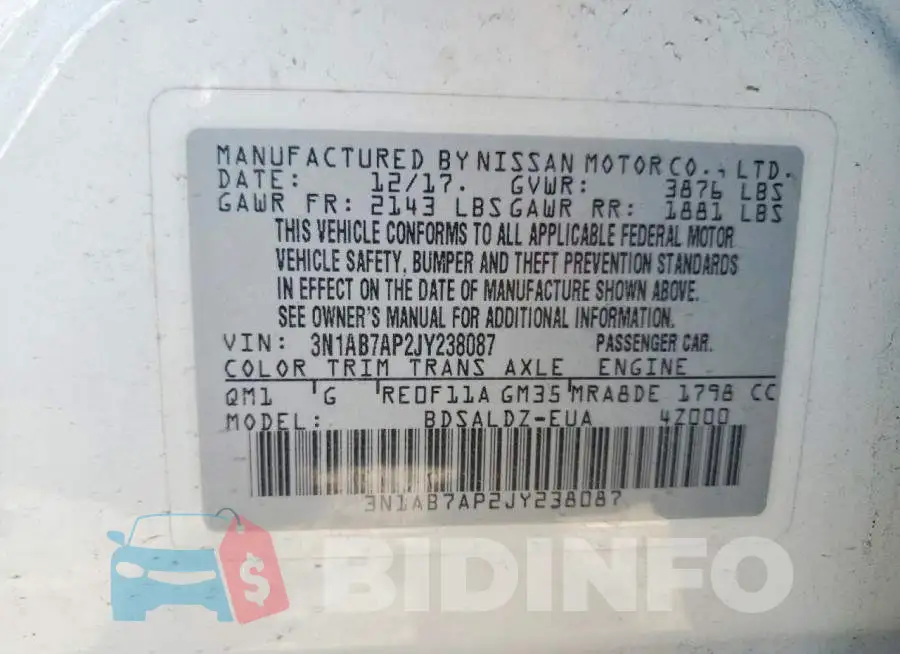 3N1AB7AP2JY238087 Photo# 13