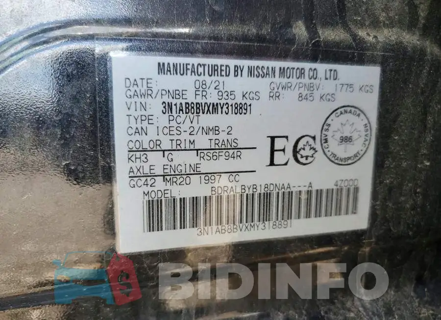 3N1AB8BVXMY318891 Photo# 12