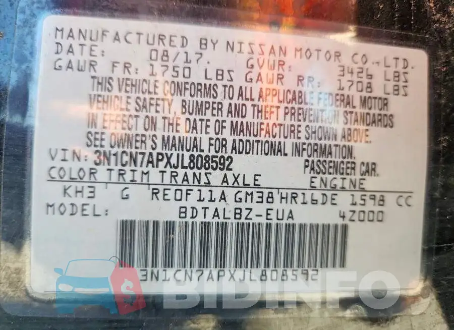 3N1CN7APXJL808592 Photo# 12