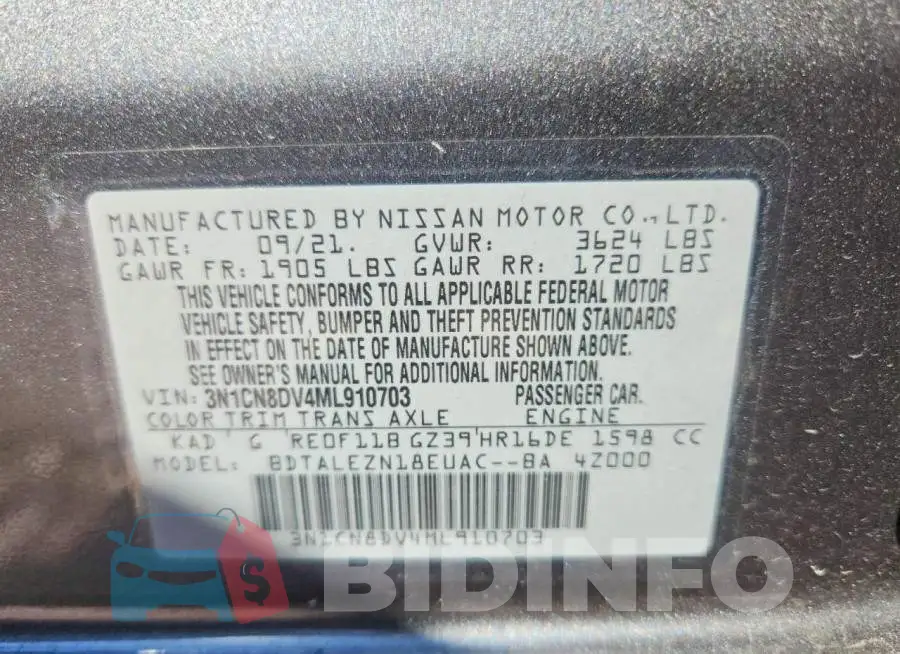 3N1CN8DV4ML910703 Photo# 13