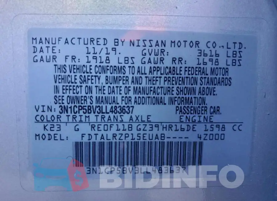 3N1CP5BV3LL483637 Photo# 13