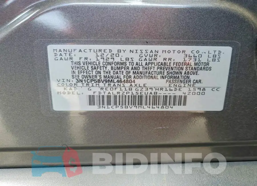 3N1CP5BV9ML464804 Photo# 12