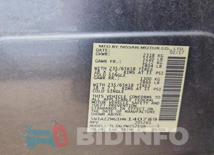 5N1AZ2MG1HN140789 Photo# 13