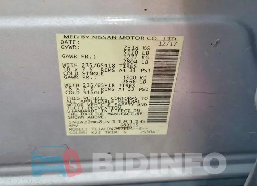5N1AZ2MG8JN118116 Photo# 13