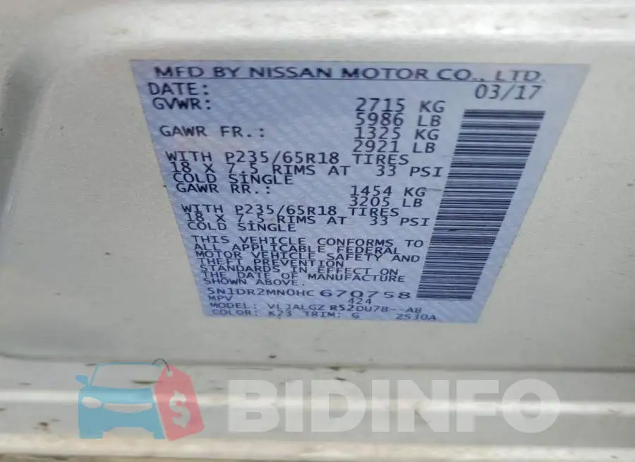 5N1DR2MN0HC670758 Photo# 13