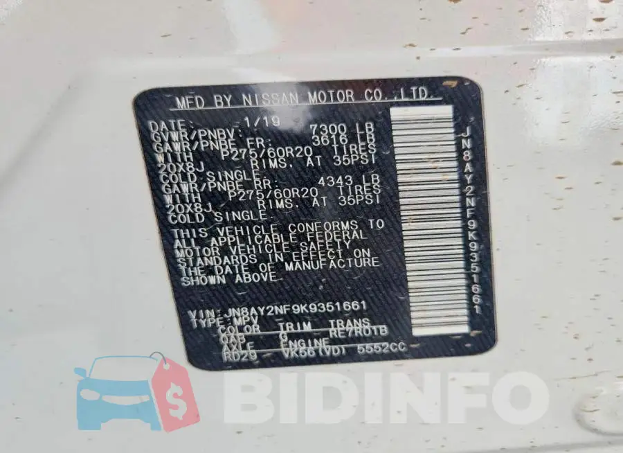 JN8AY2NF9K9351661 Photo# 12
