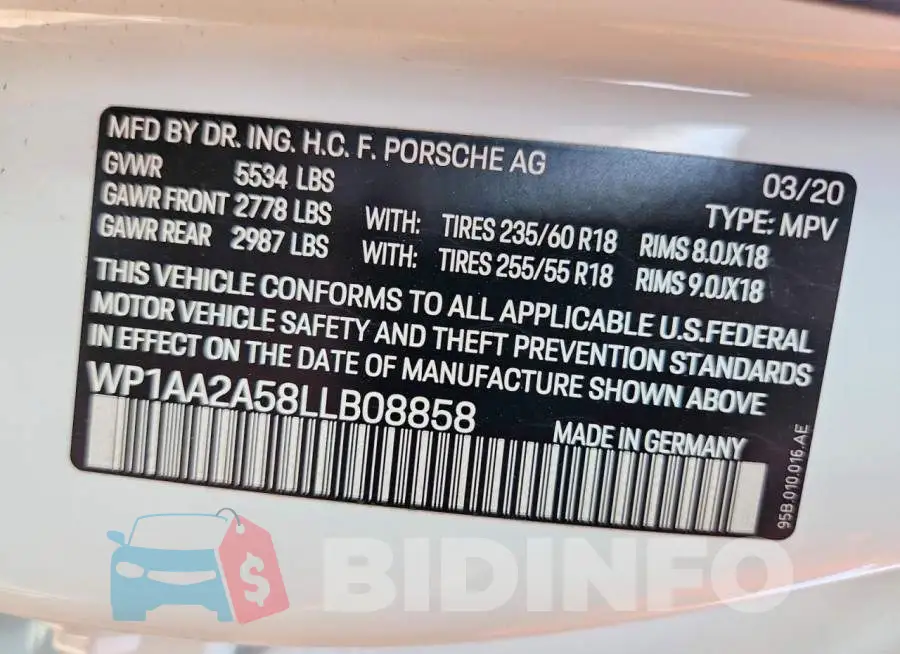 WP1AA2A58LLB08858 Photo# 13