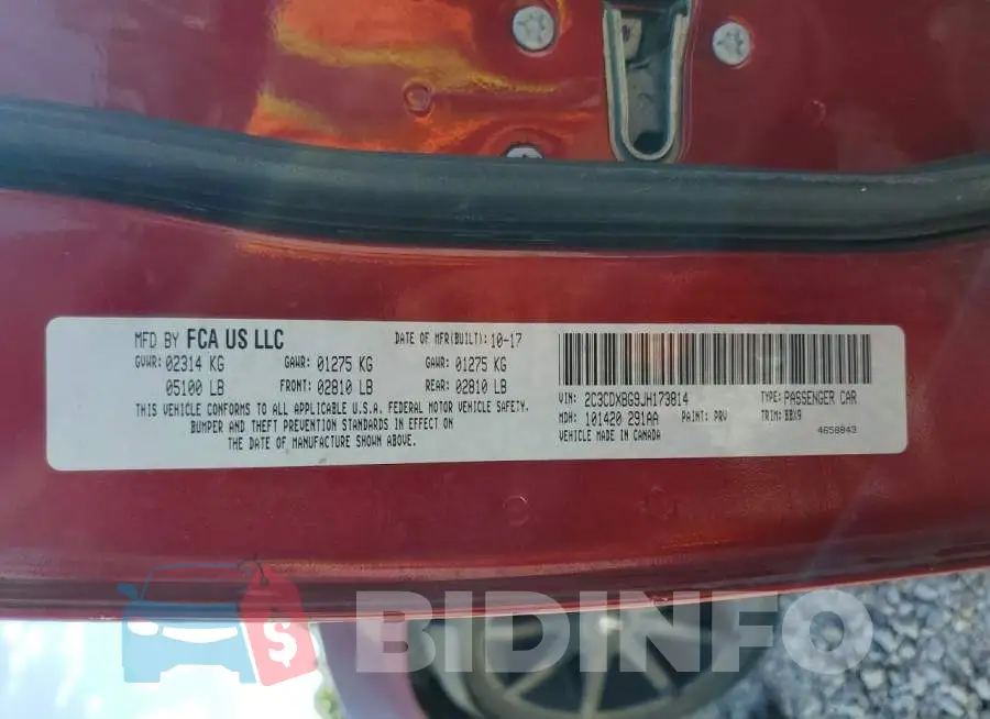 2C3CDXBG9JH173814 Photo# 13