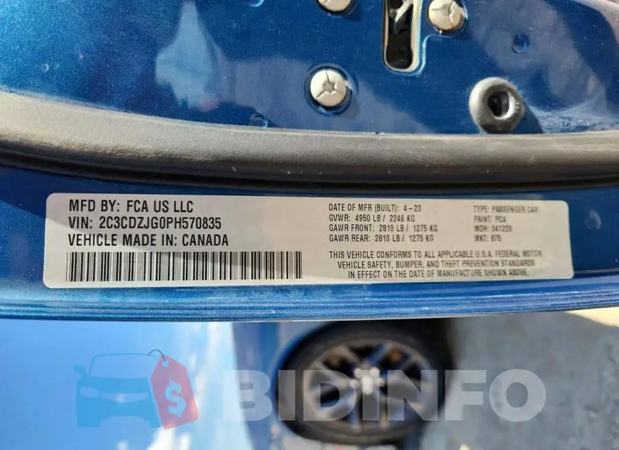 2C3CDZJG0PH570835 Photo# 12