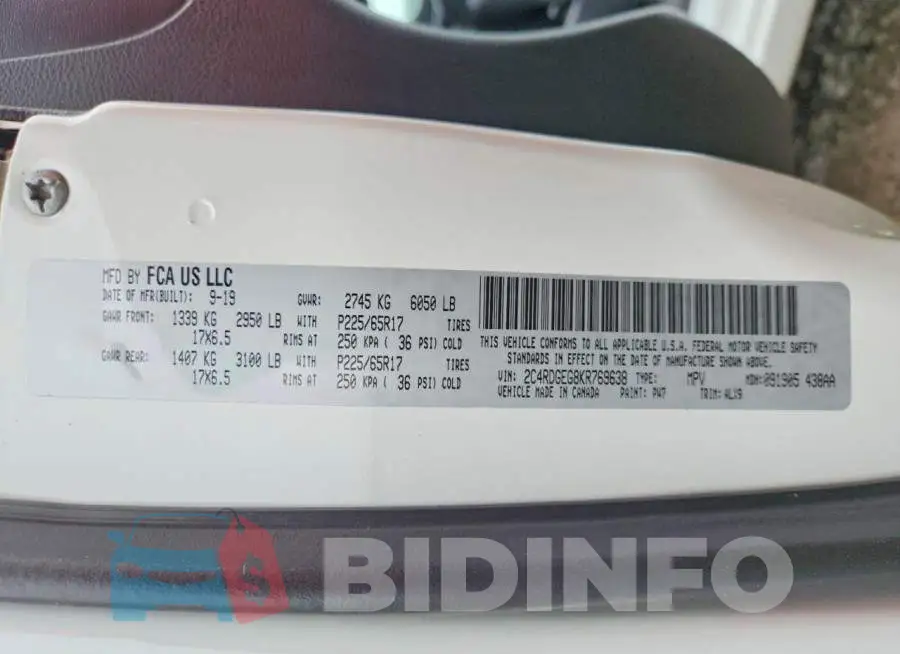 2C4RDGEG8KR769638 Photo# 13