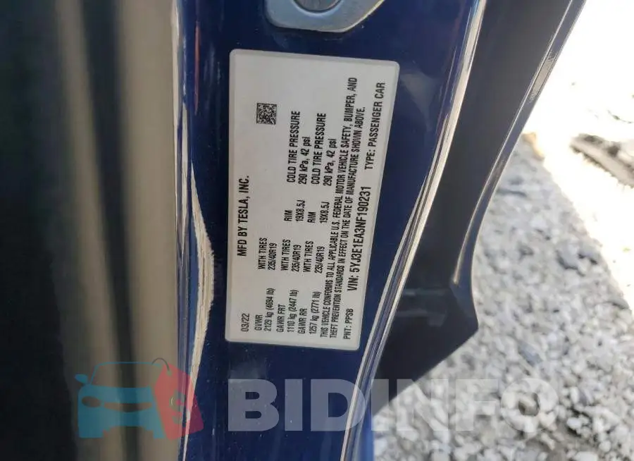 5YJ3E1EA3NF190231 Photo# 12