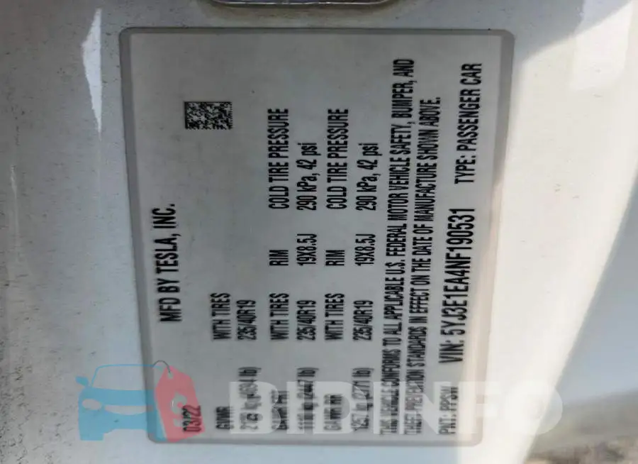 5YJ3E1EA4NF190531 Photo# 12