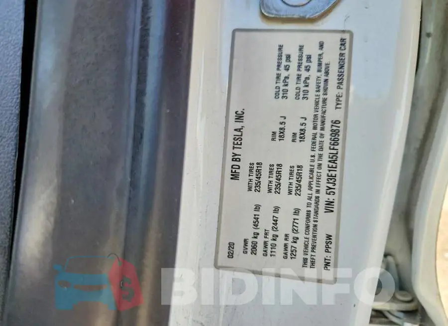 5YJ3E1EA5LF669876 Photo# 12