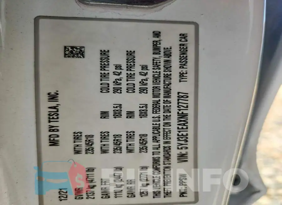5YJ3E1EAXNF127787 Photo# 13