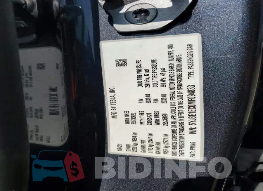 5YJ3E1EC0MF094833 Photo# 12