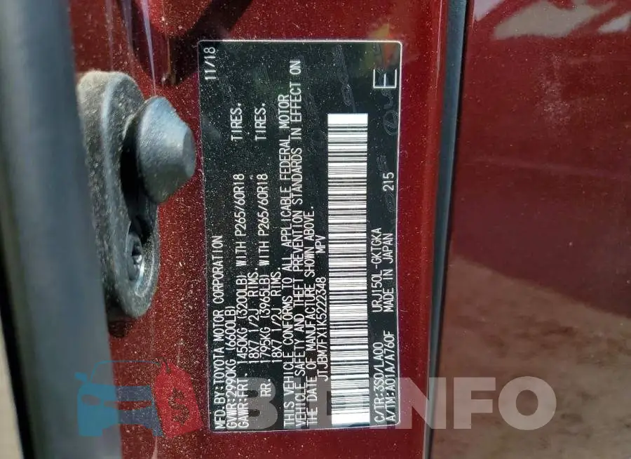 JTJBM7FX1K5222348 Photo# 12