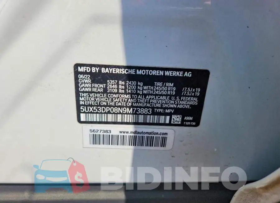 5UX53DP08N9M73883 Photo# 13