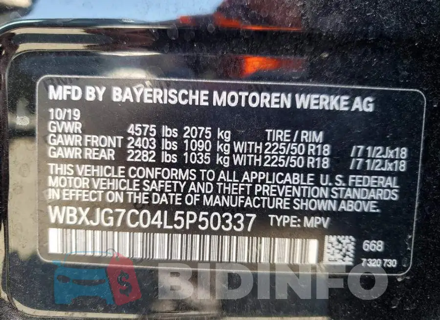 WBXJG7C04L5P50337 Photo# 13