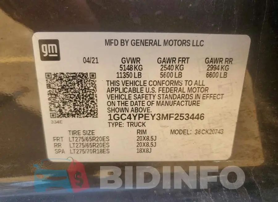 1GC4YPEY3MF253446 Photo# 12