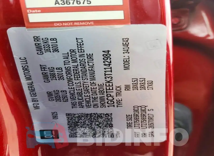 1GCPTEEK3T1142984 Photo# 12