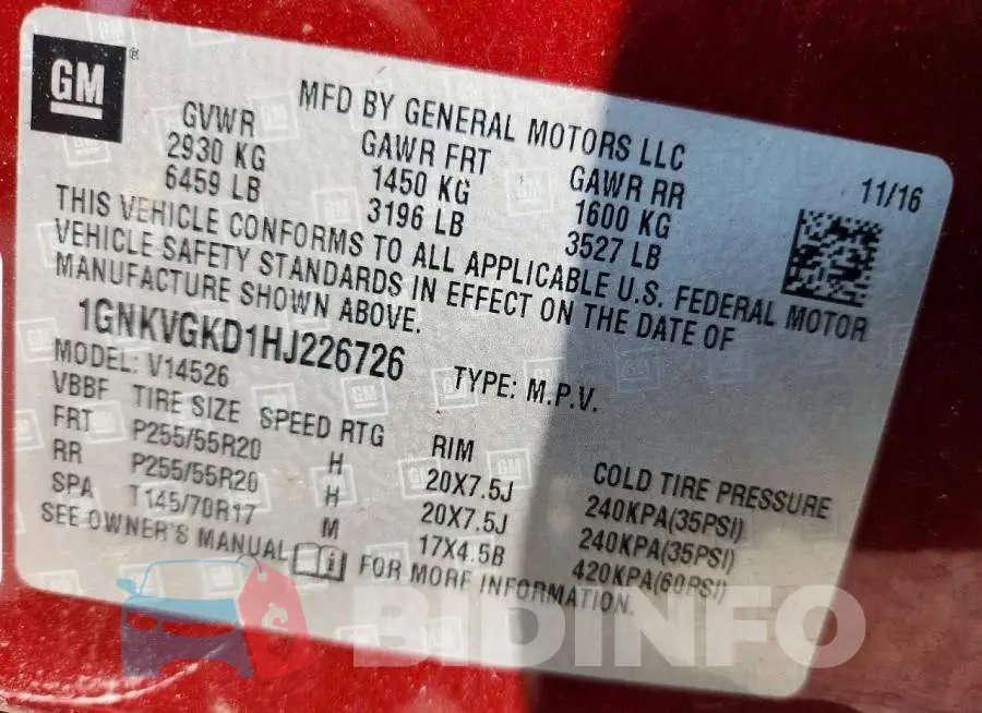 1GNKVGKD1HJ226726 Photo# 13