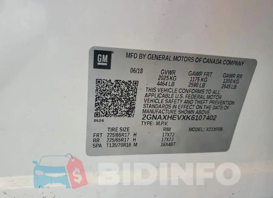2GNAXHEVXK6107402 Photo# 13