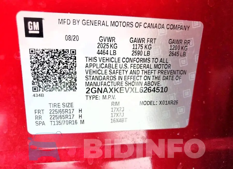 2GNAXKEVXL6264510 Photo# 13