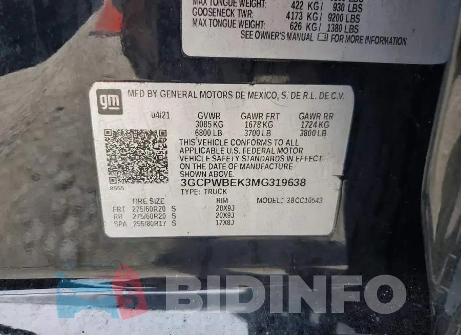 3GCPWBEK3MG319638 Photo# 12