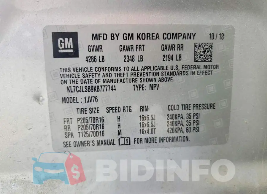KL7CJLSB9KB777744 Photo# 13